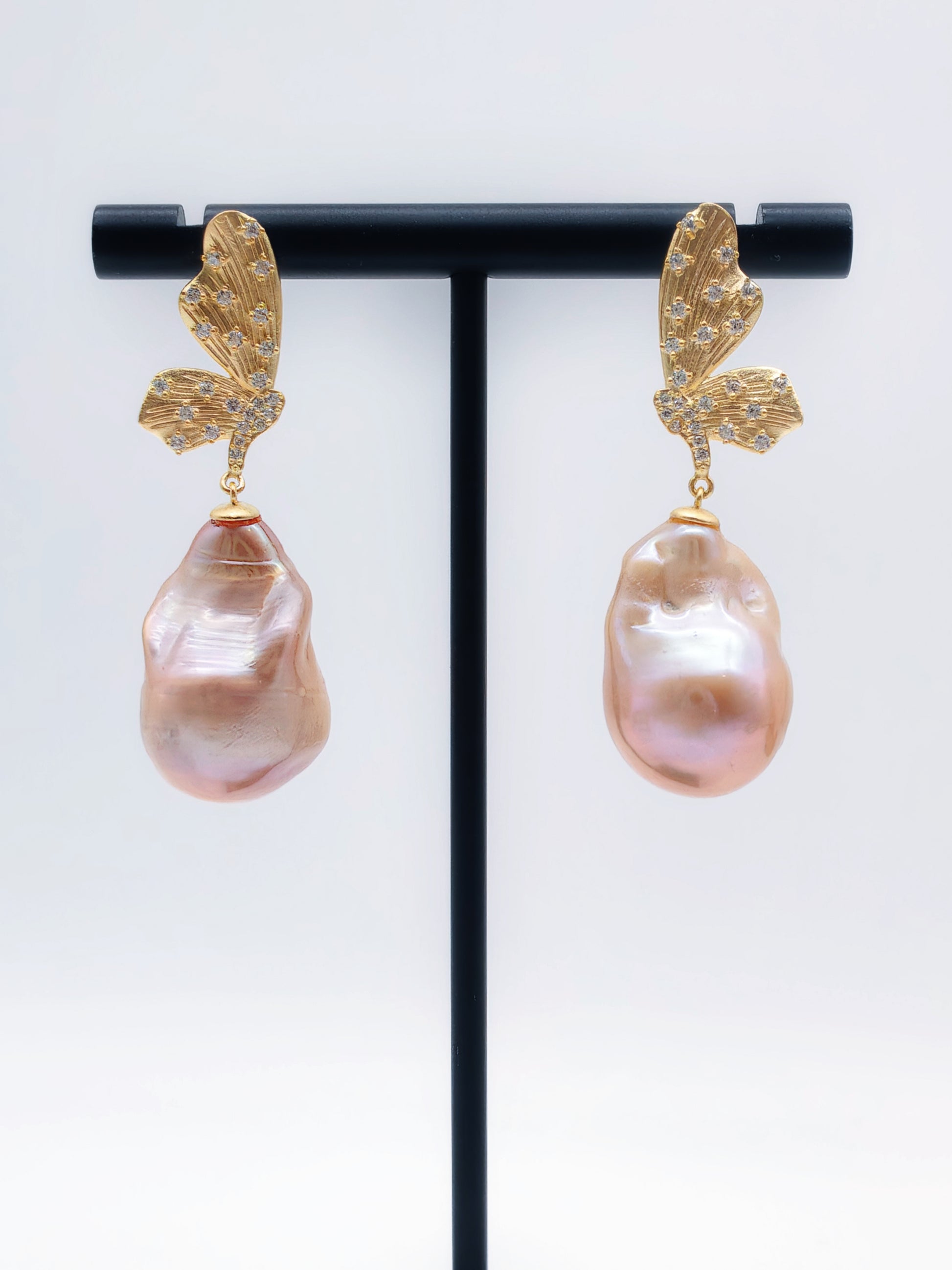 NATURAL PEACH LARGE BAROQUE PEARL EARRINGS