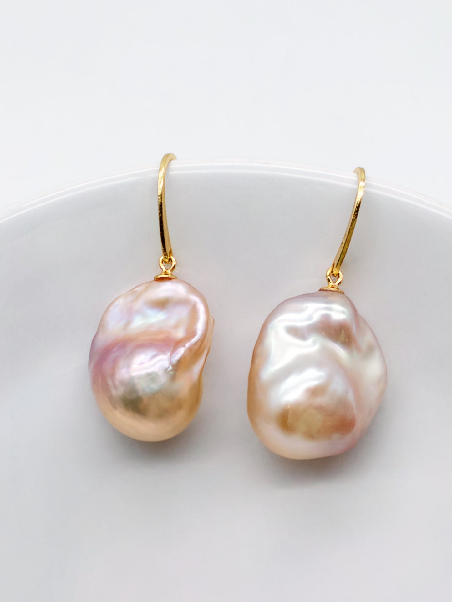 NATURAL PINK LARGE BAROQUE PEARL EARRINGS