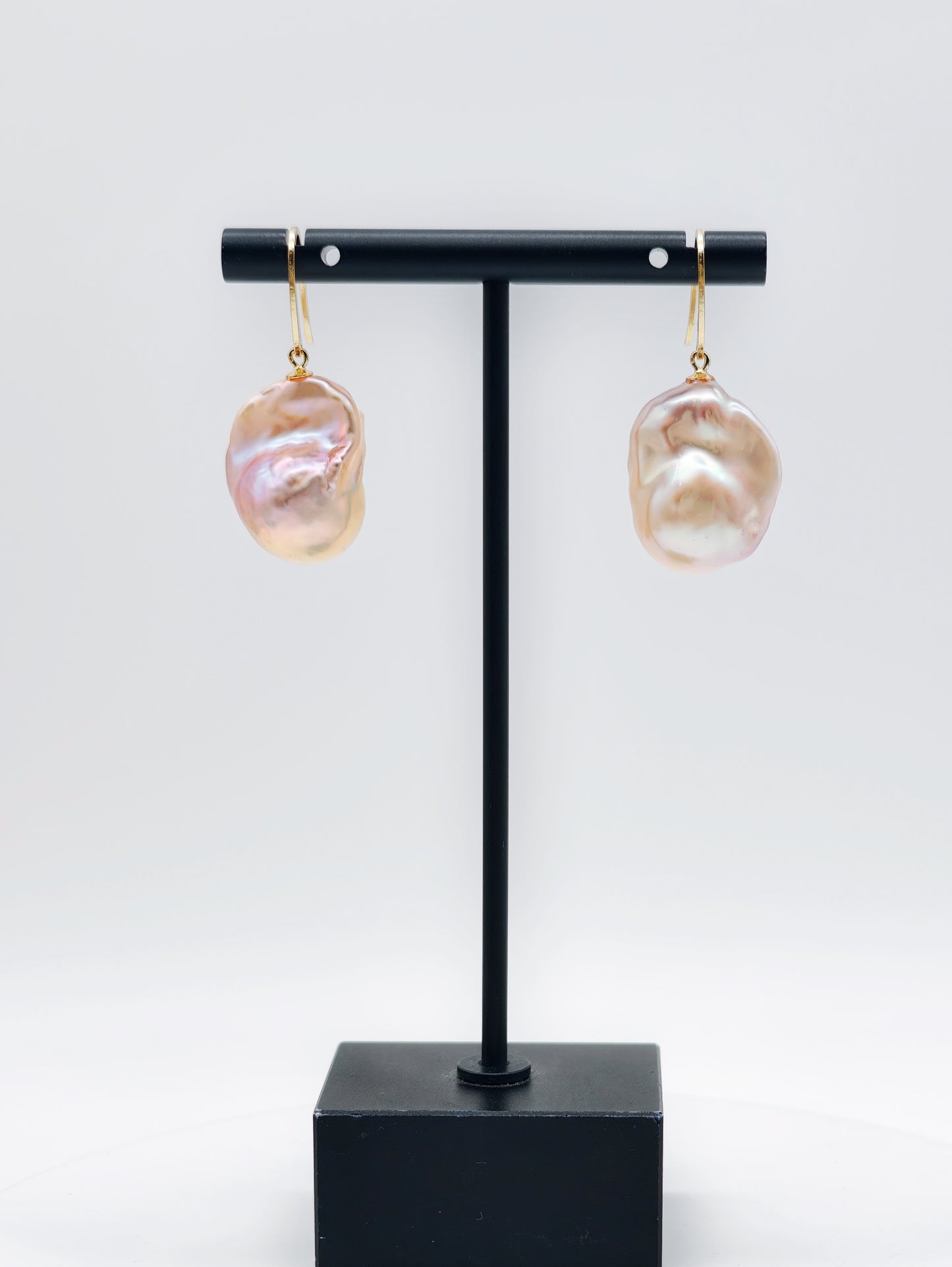 NATURAL PINK LARGE BAROQUE PEARL EARRINGS