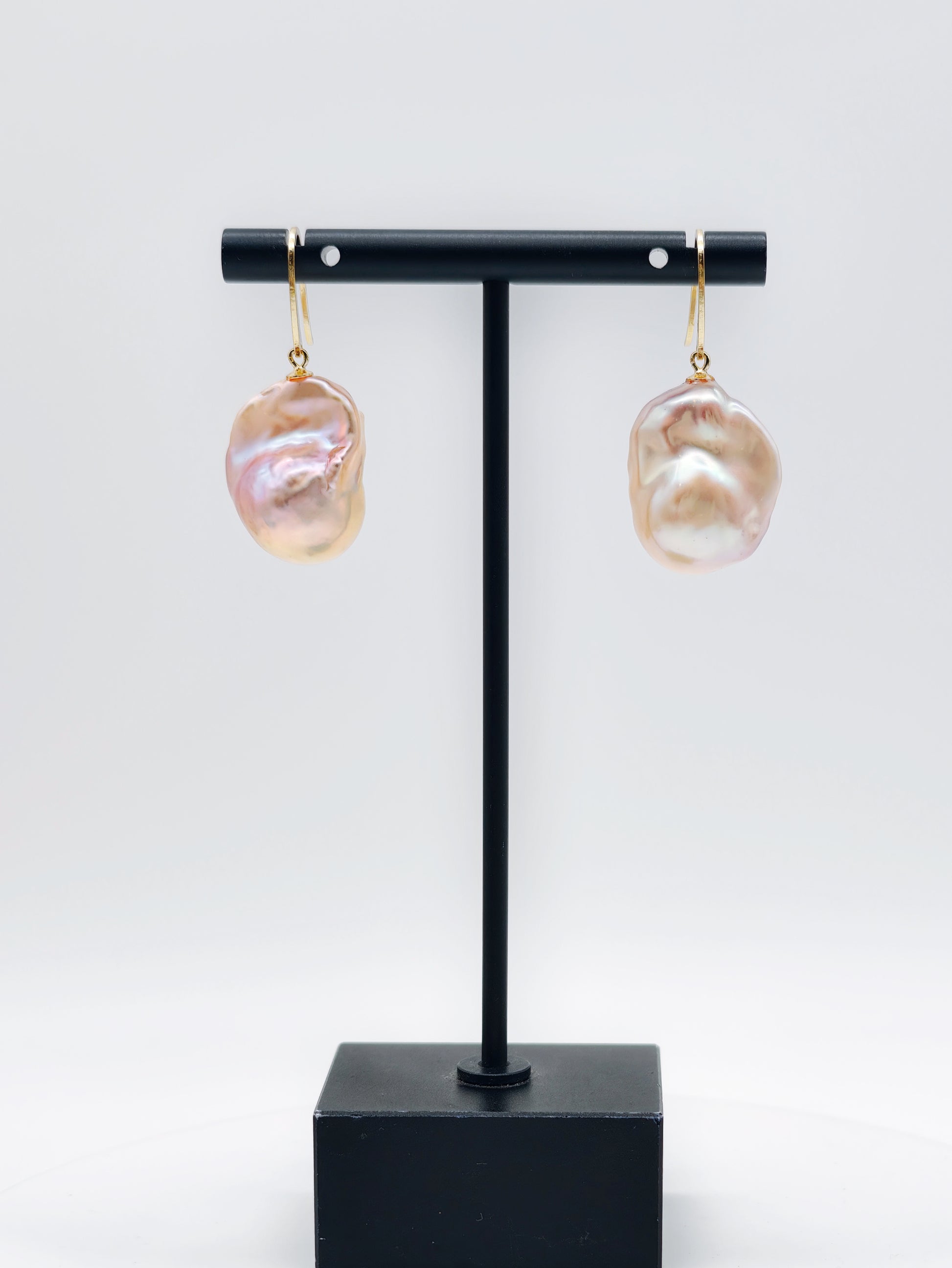 NATURAL PINK LARGE BAROQUE PEARL EARRINGS