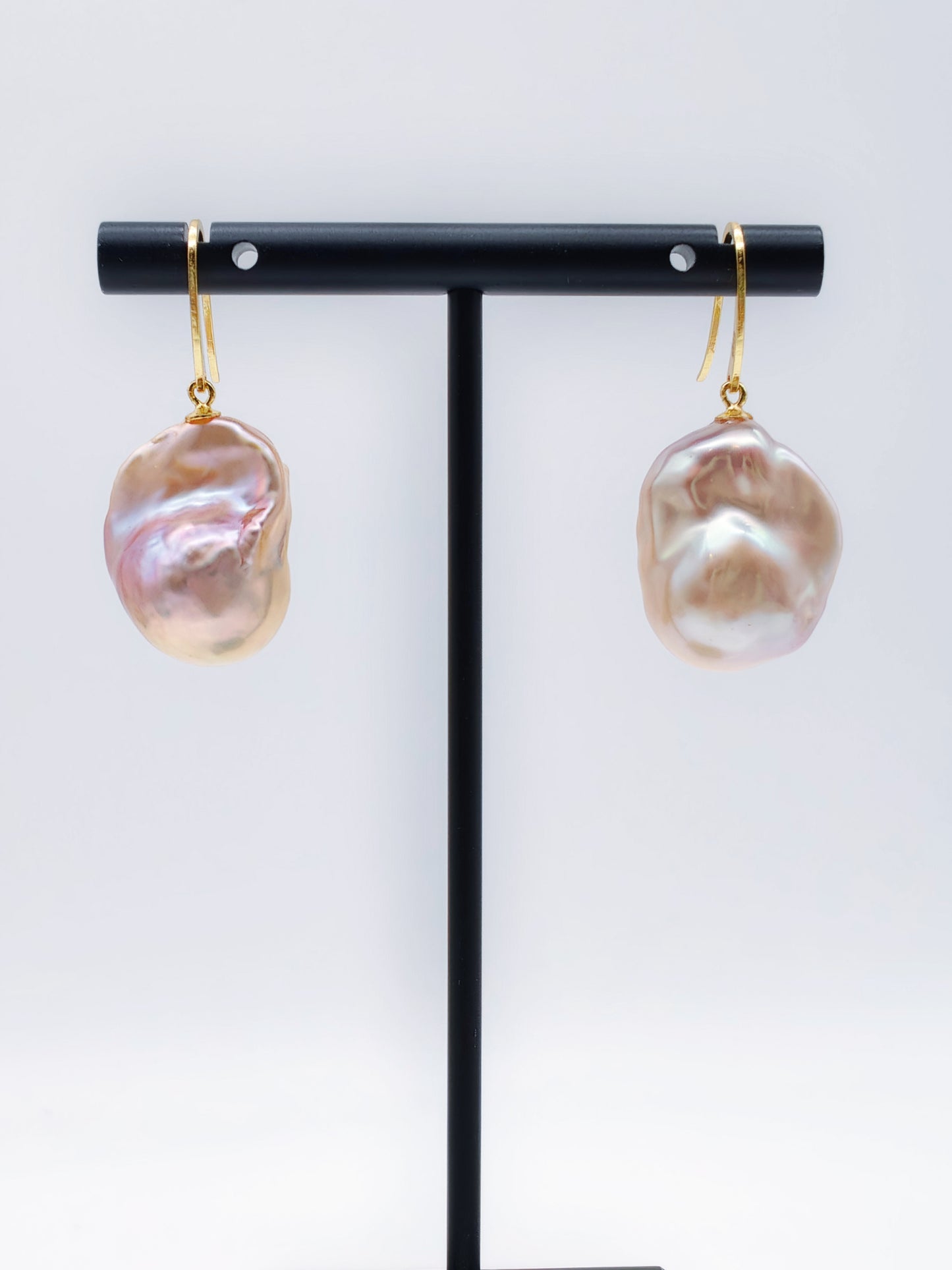 NATURAL PINK LARGE BAROQUE PEARL EARRINGS
