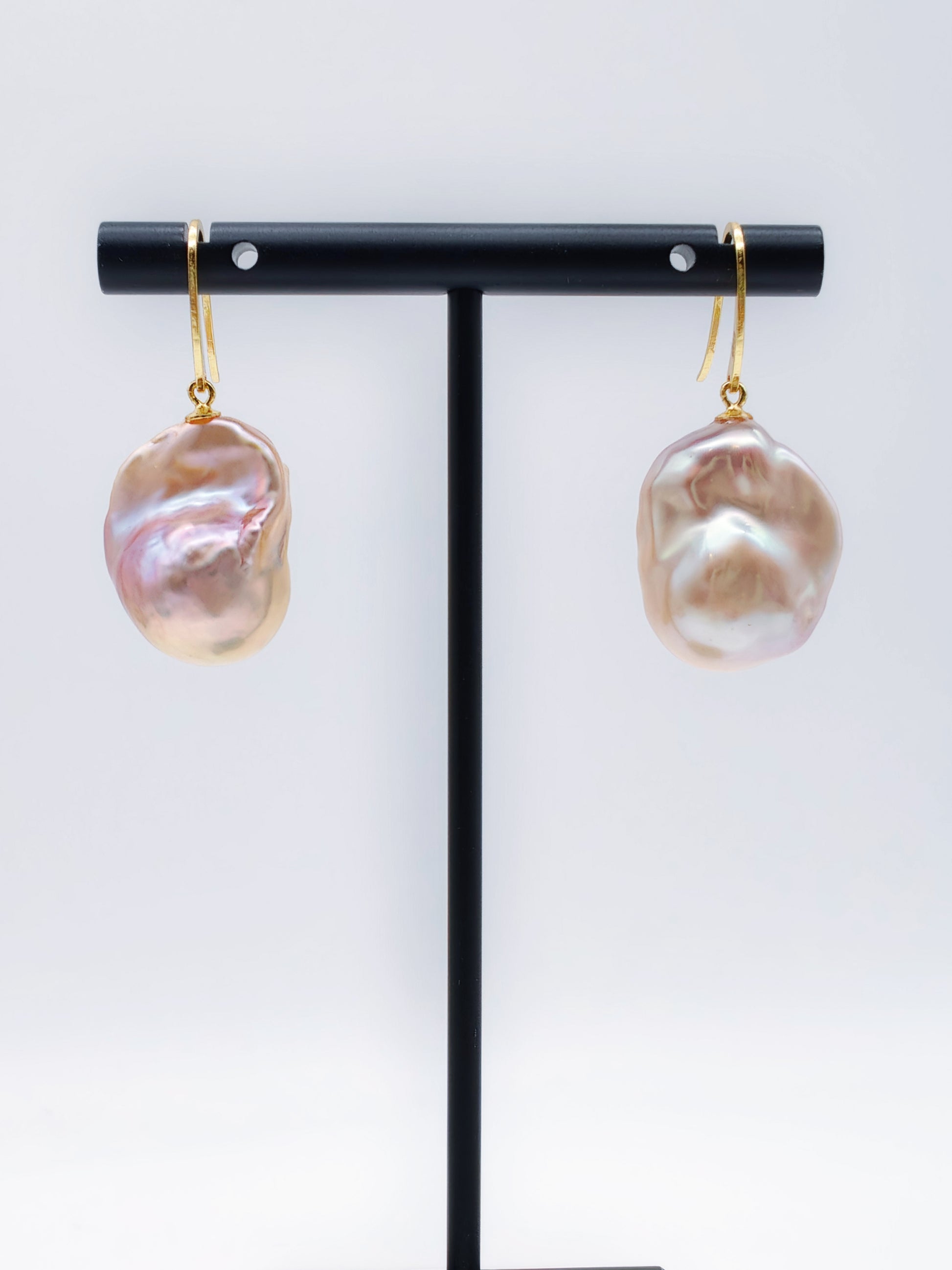 NATURAL PINK LARGE BAROQUE PEARL EARRINGS