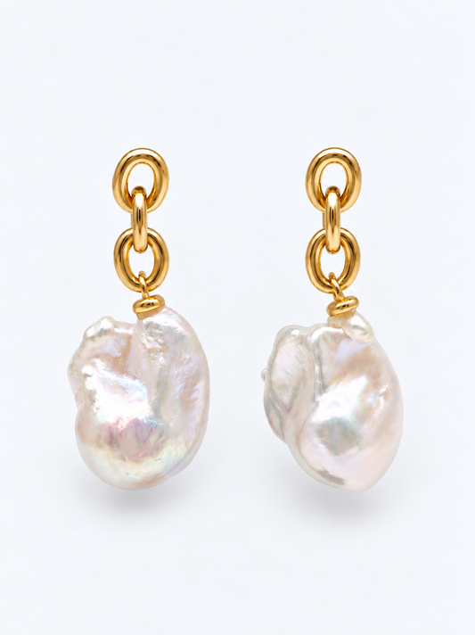 LARGE WHITE BAROQUE PEARL EARRINGS
