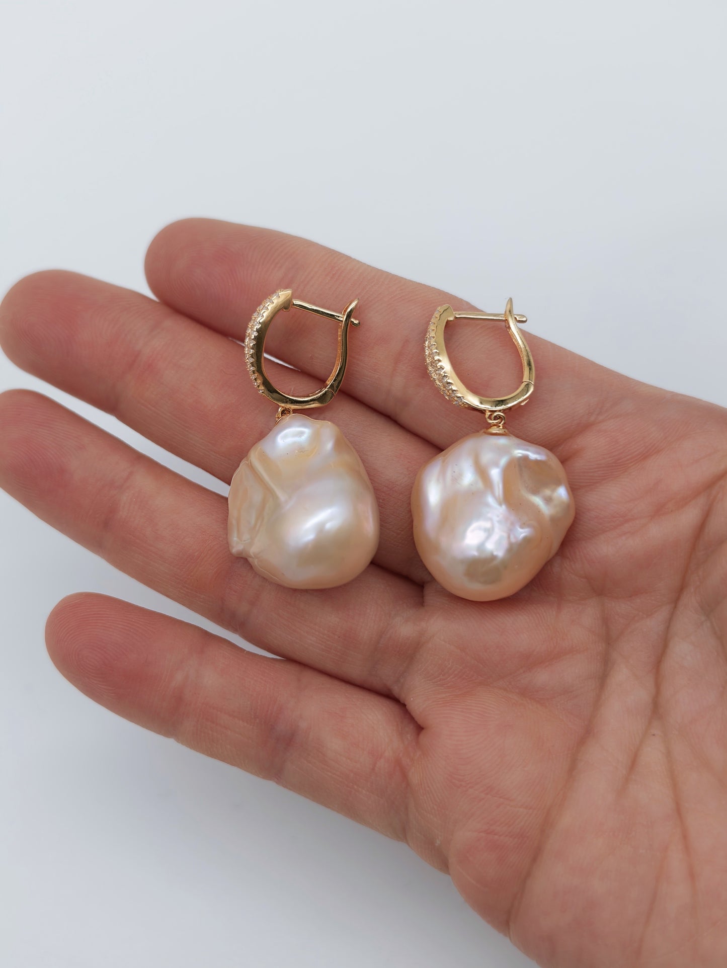 NATURAL CHAMPAGNE COLOUR BAROQUE PEARL EARRINGS