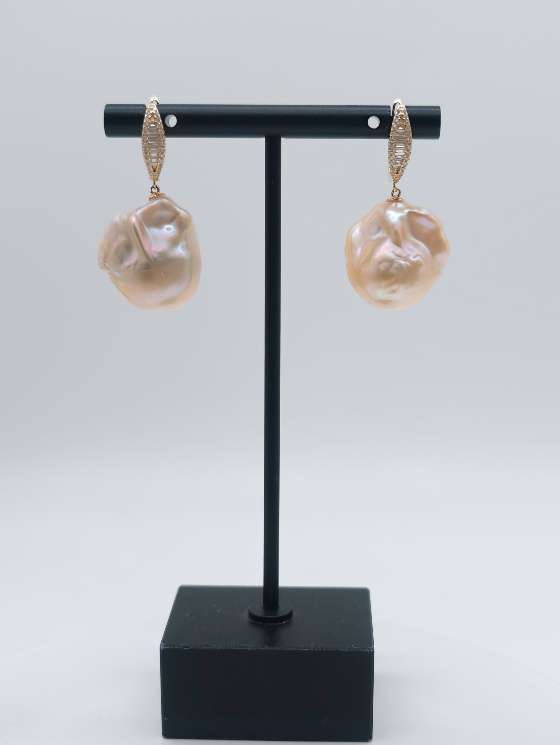 NATURAL CHAMPAGNE COLOUR BAROQUE PEARL EARRINGS