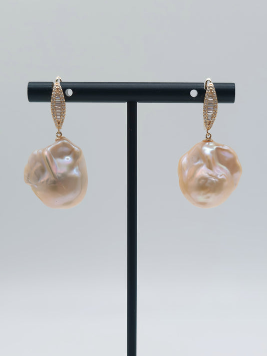NATURAL CHAMPAGNE COLOUR BAROQUE PEARL EARRINGS