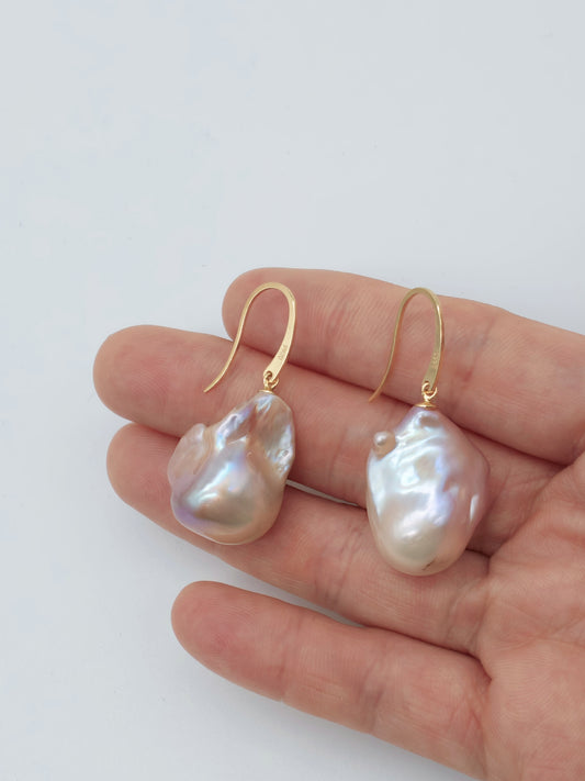 NATURAL PINK LARGE BAROQUE PEARL EARRINGS
