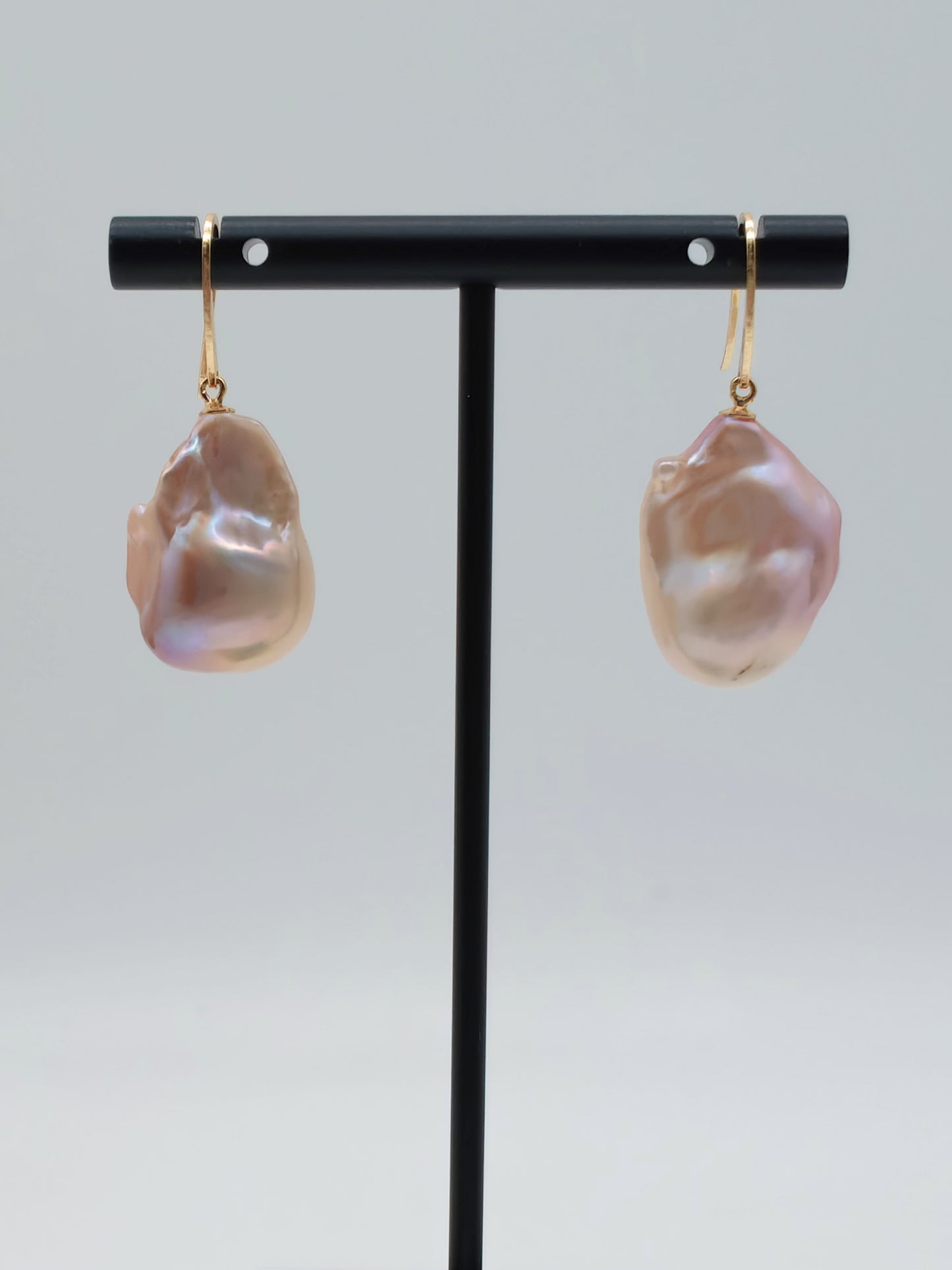 NATURAL PINK LARGE BAROQUE PEARL EARRINGS