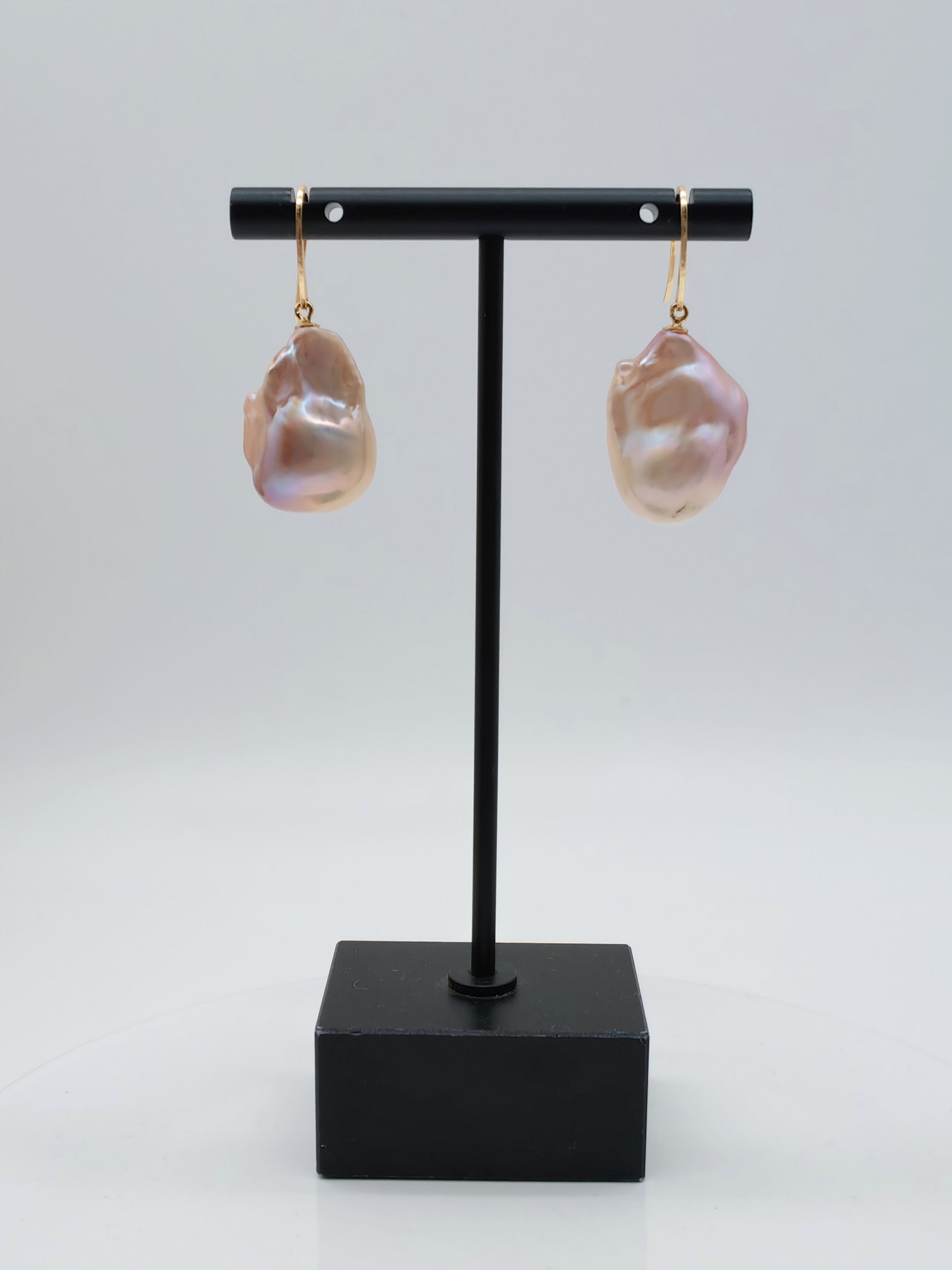 NATURAL PINK LARGE BAROQUE PEARL EARRINGS