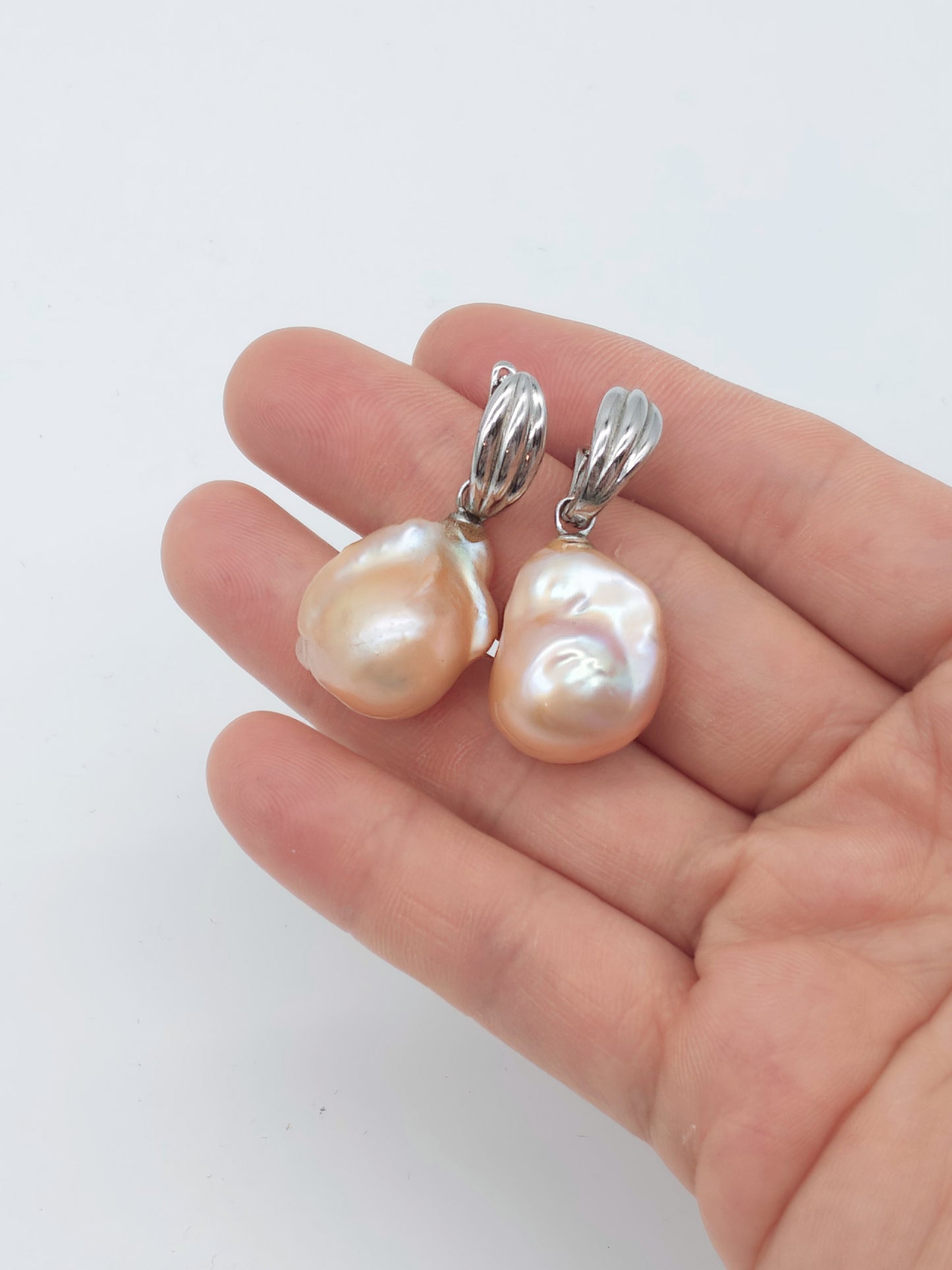 NATURAL PEACH COLOUR LARGE BAROQUE PEARL EARRINGS