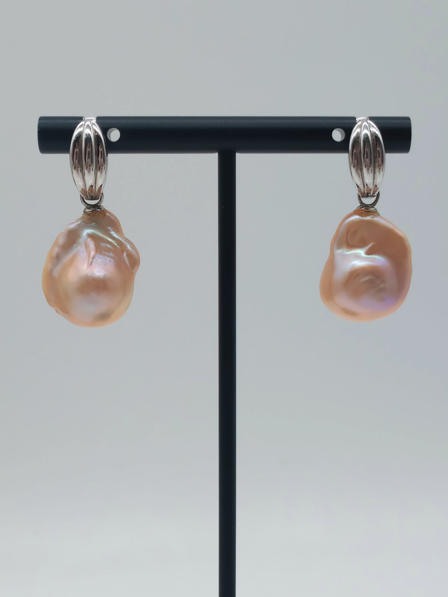 NATURAL PEACH COLOUR LARGE BAROQUE PEARL EARRINGS