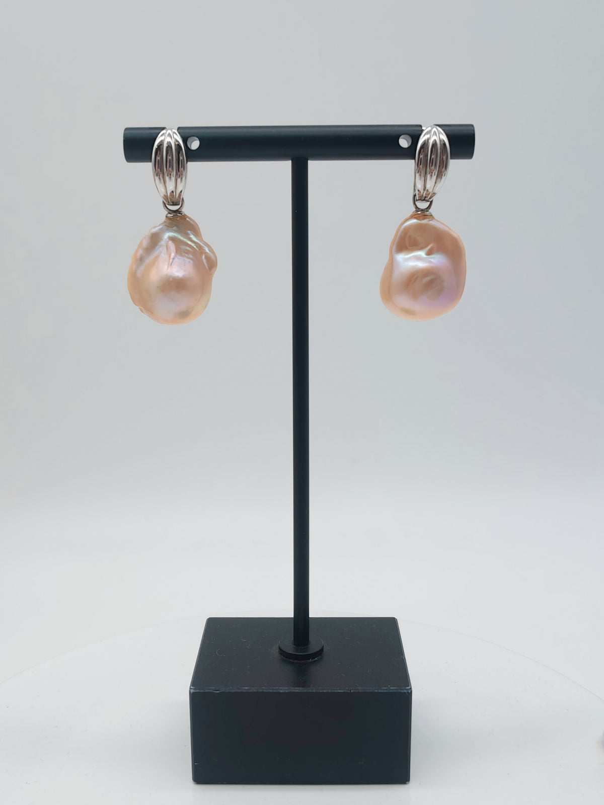 NATURAL PEACH COLOUR LARGE BAROQUE PEARL EARRINGS