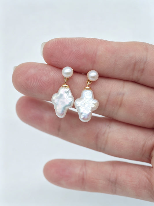 WHITE CROSS PEARL EARRINGS