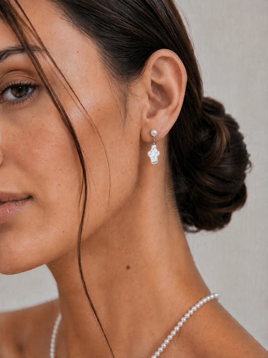 WHITE CROSS PEARL EARRINGS