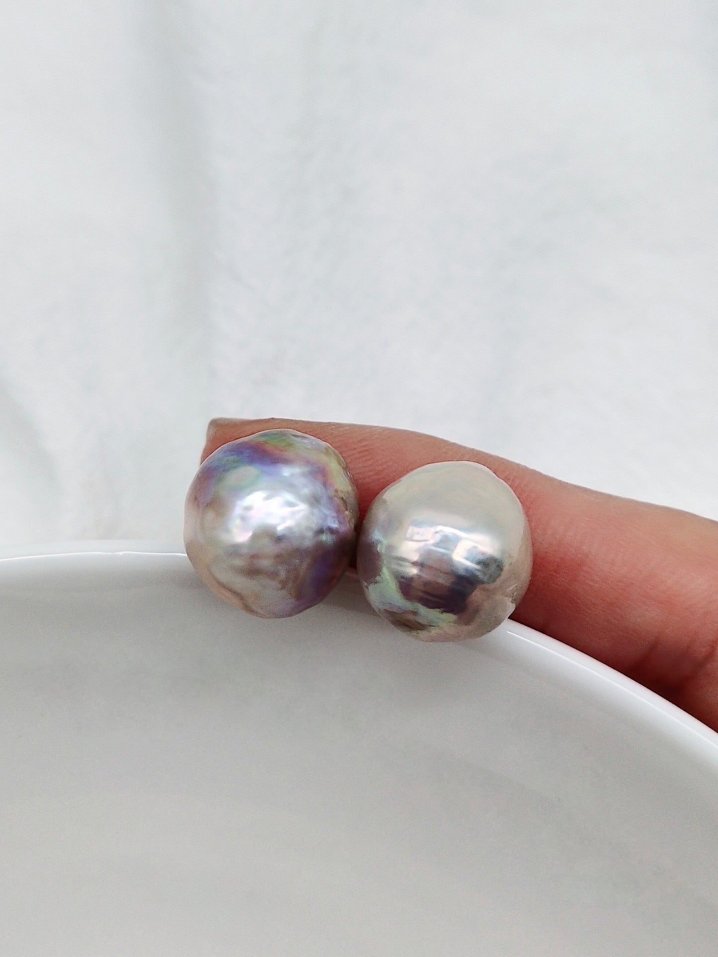 LARGE RIPPLE FRESHWATER PEARL STUD EARRINGS