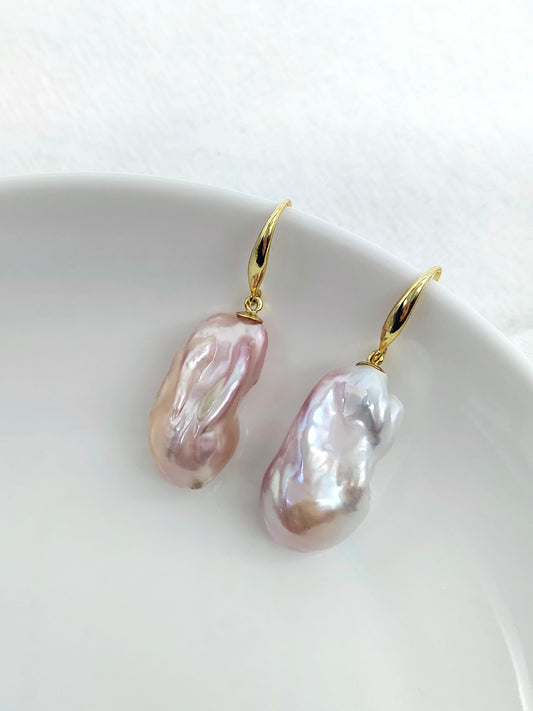 NATURAL PINK LARGE BAROQUE PEARL EARRINGS