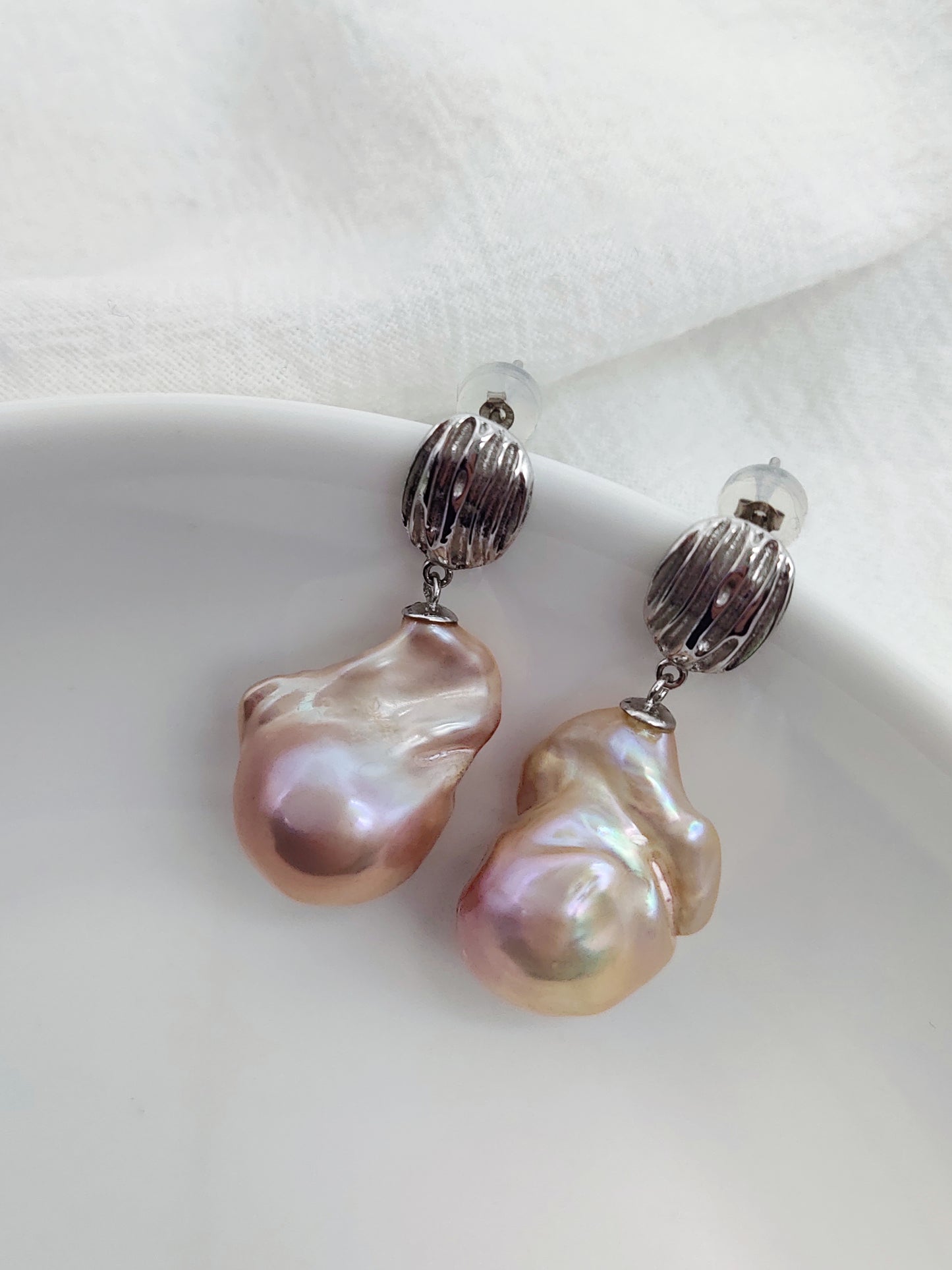 NATURAL PINK LARGE BAROQUE PEARL EARRINGS