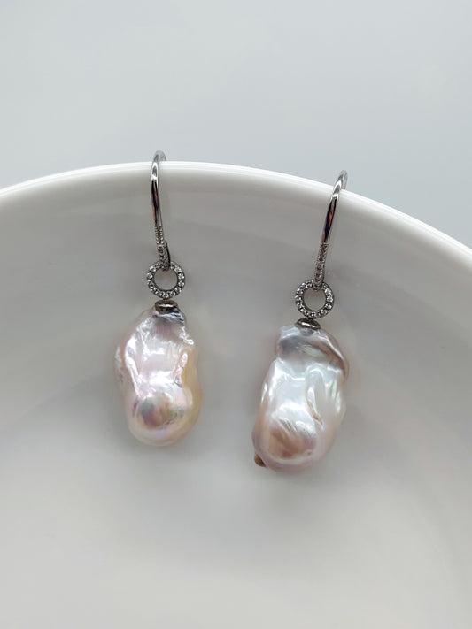 NATURAL PINK LARGE BAROQUE PEARL EARRINGS