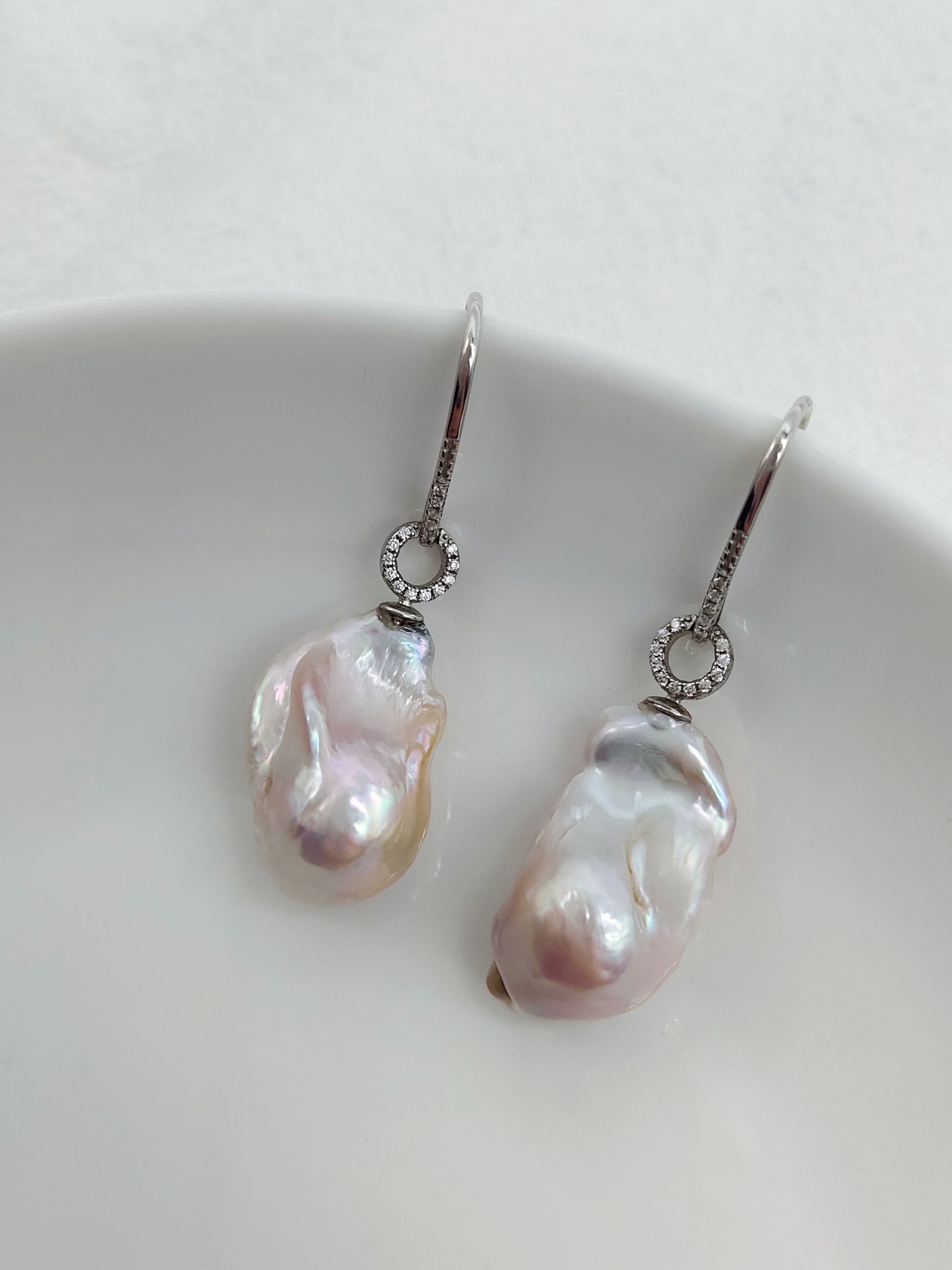 NATURAL PINK LARGE BAROQUE PEARL EARRINGS