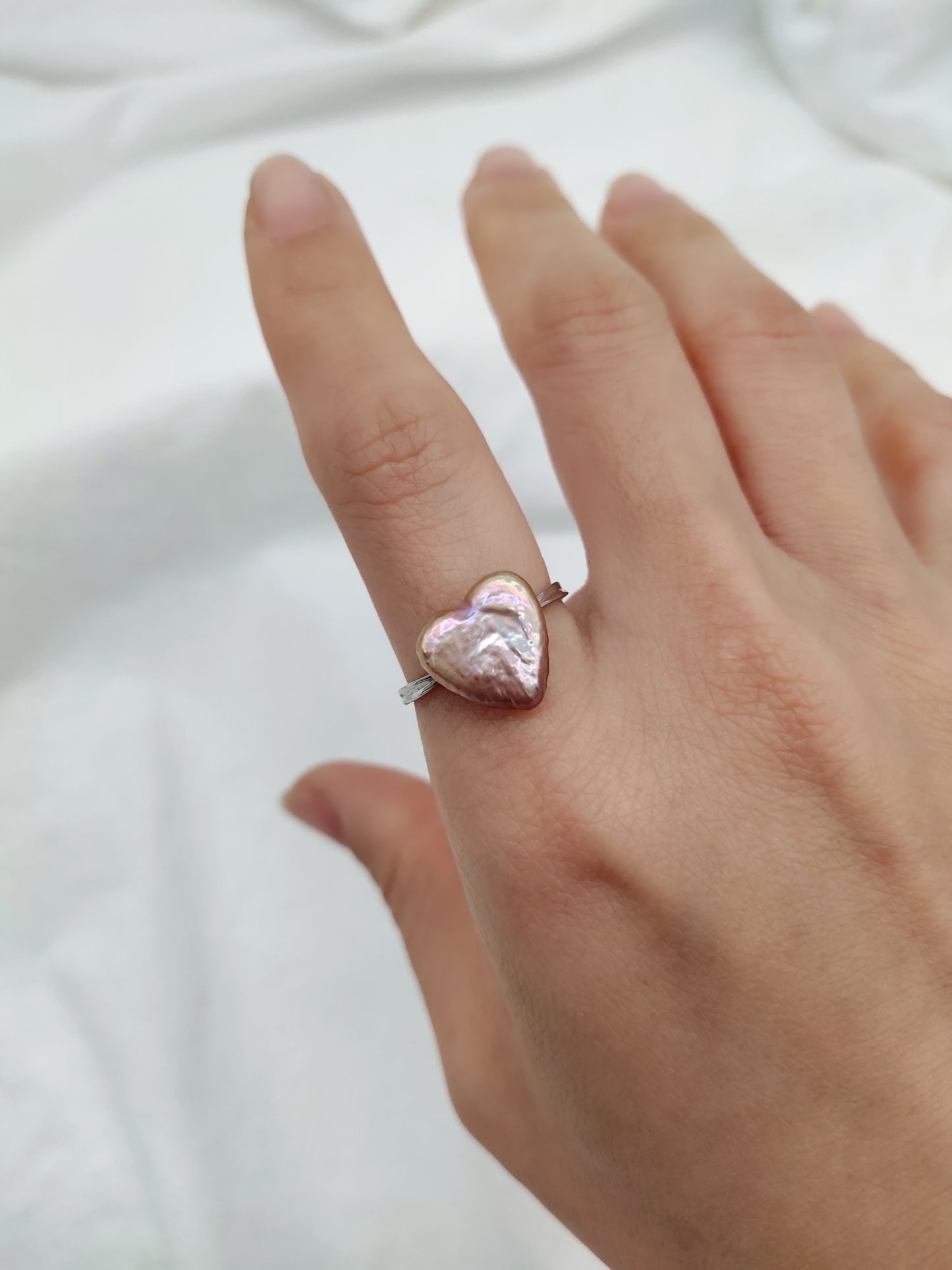 PINK LOVE HEART PEARL RING