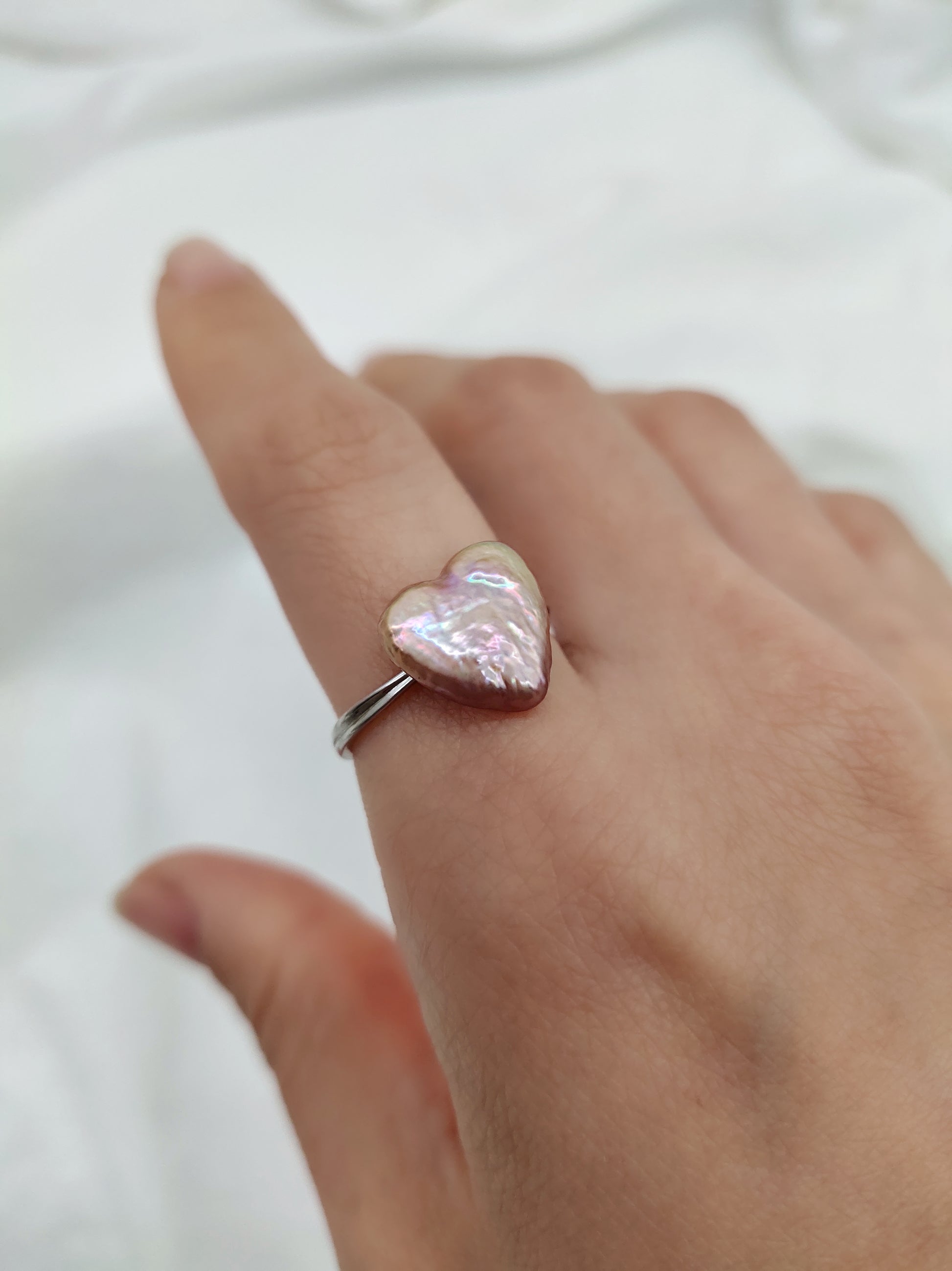 PINK LOVE HEART PEARL RING