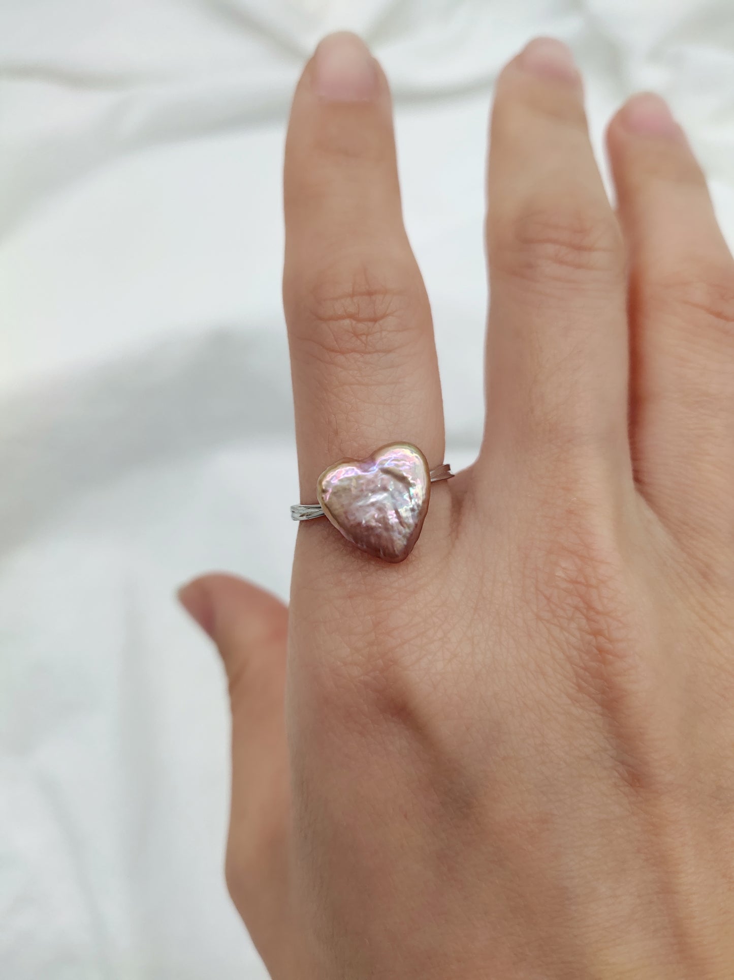 PINK LOVE HEART PEARL RING