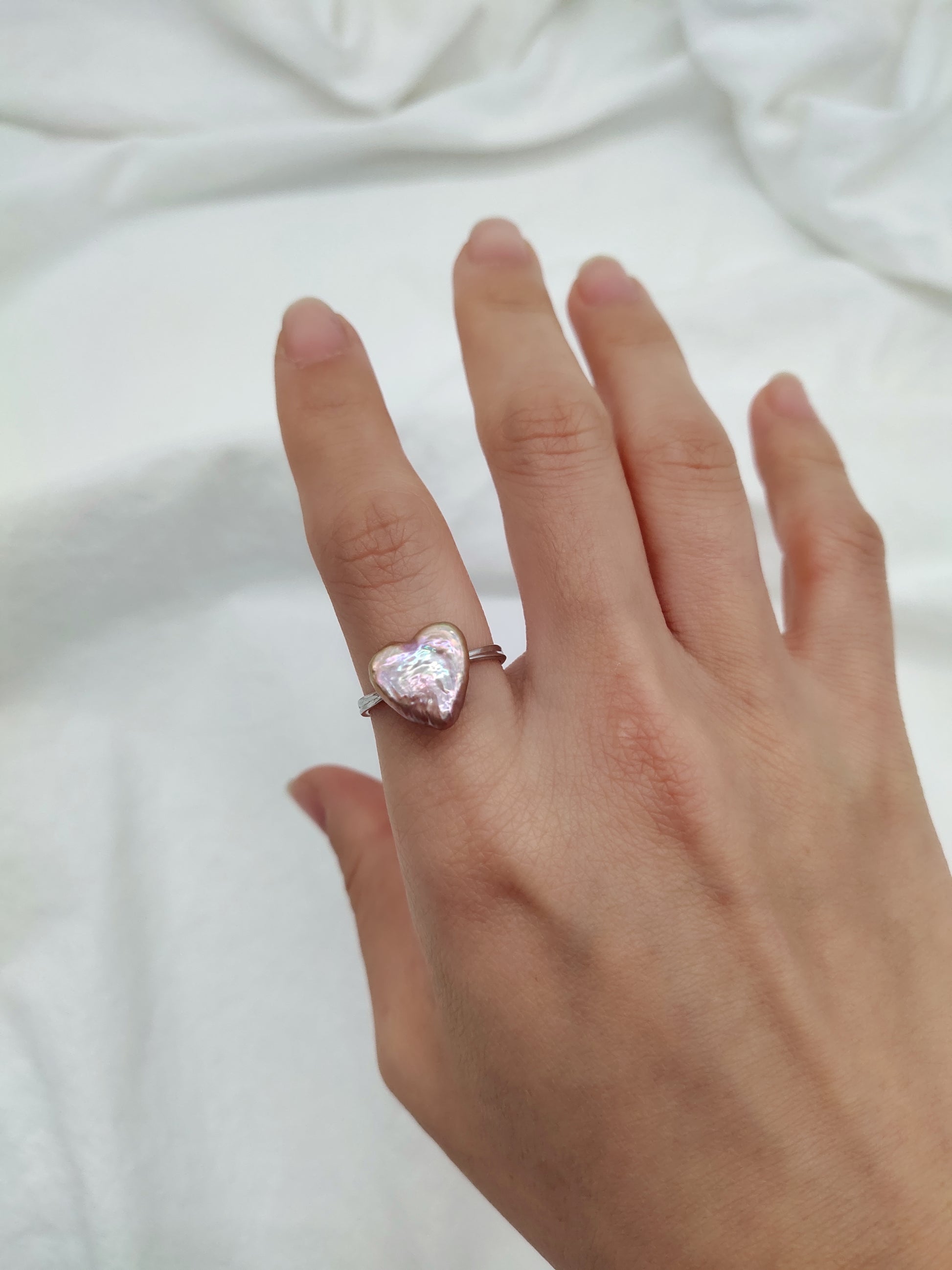 PINK LOVE HEART PEARL RING