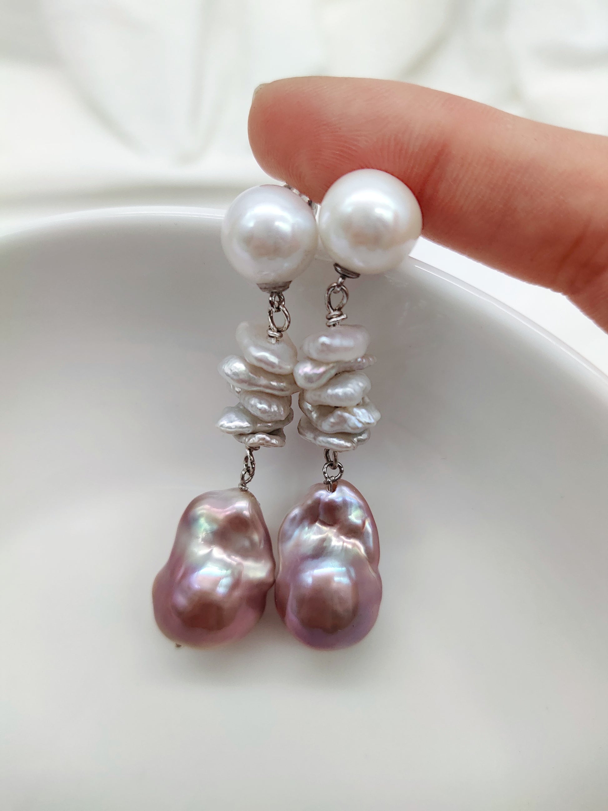 pink baroque pearl earrings