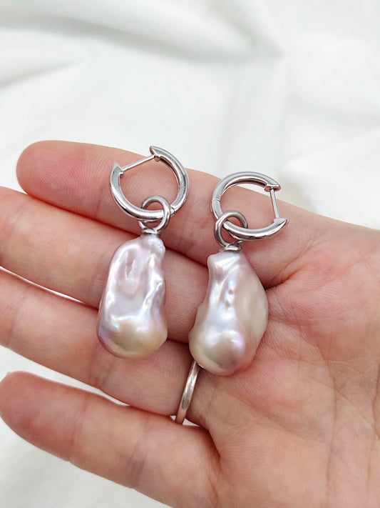 NATURAL PINK LARGE BAROQUE PEARL EARRINGS