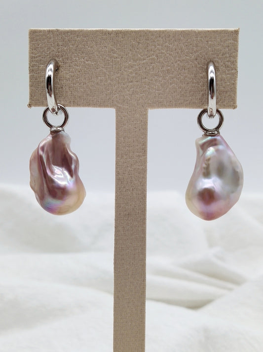 NATURAL PINK LARGE BAROQUE PEARL EARRINGS