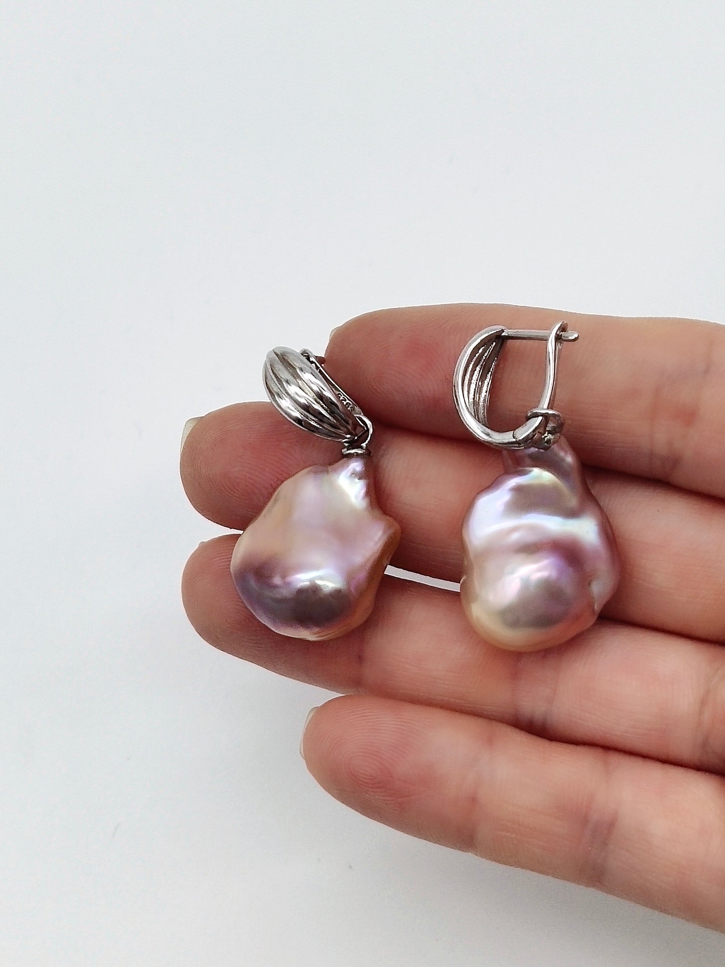 NATURAL PINK LARGE BAROQUE PEARL EARRINGS