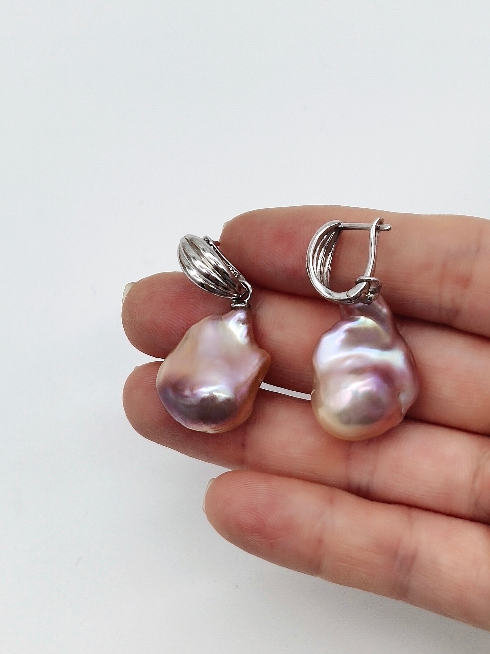 NATURAL PINK LARGE BAROQUE PEARL EARRINGS