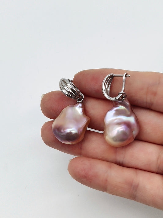 NATURAL PINK LARGE BAROQUE PEARL EARRINGS