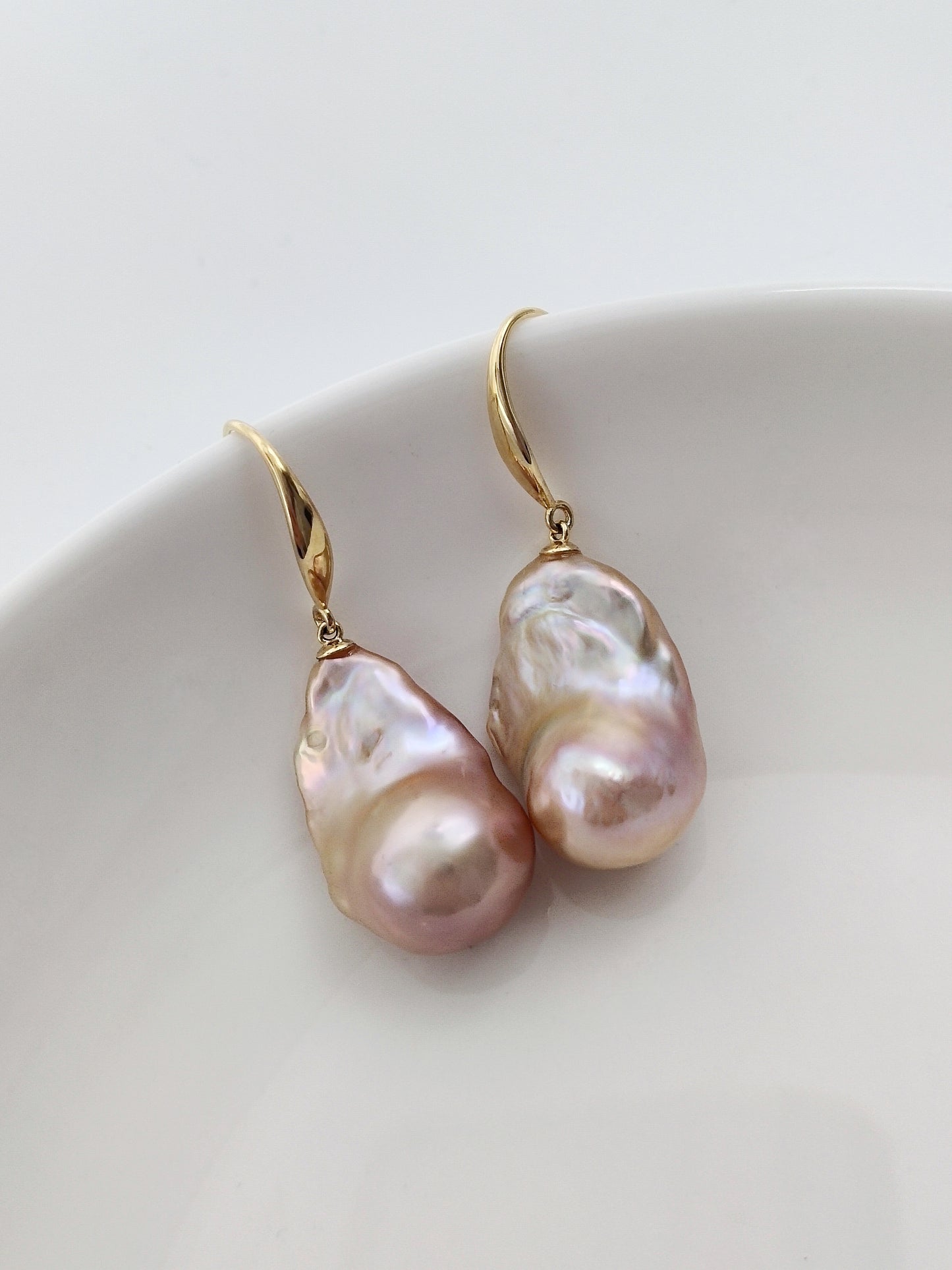 NATURAL PINK LARGE BAROQUE PEARL EARRINGS