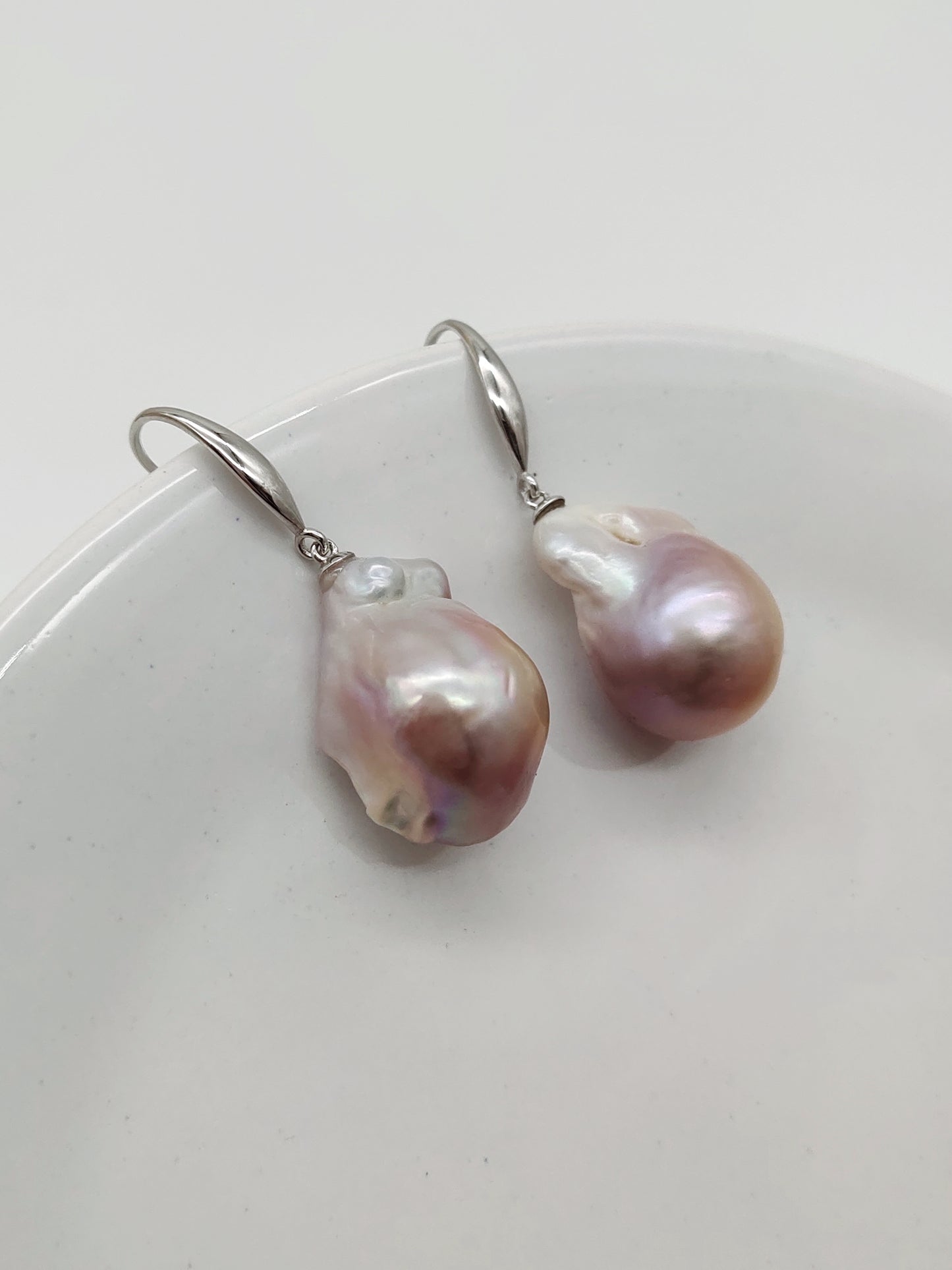 NATURAL PINK LARGE BAROQUE PEARL EARRINGS