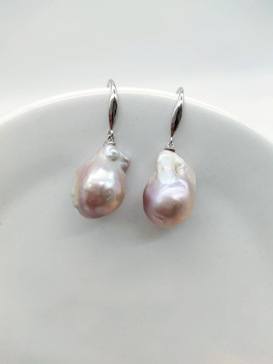 NATURAL PINK LARGE BAROQUE PEARL EARRINGS