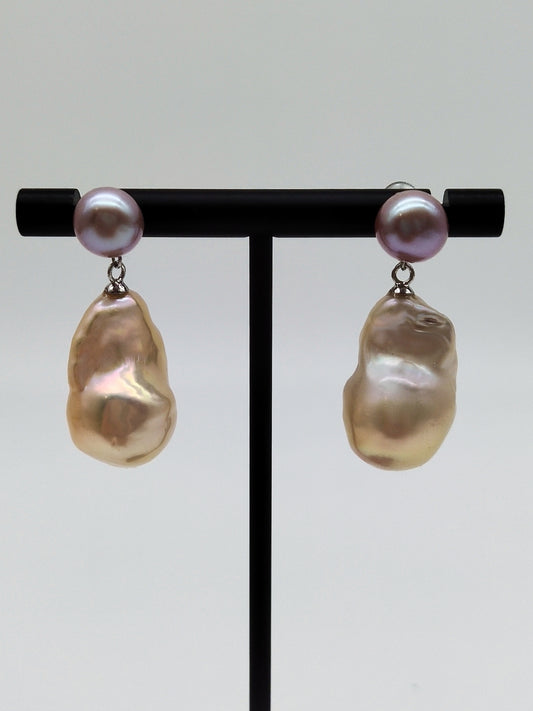 TWO- TONE COLOUR BAROQUE PEARL EARRINGS