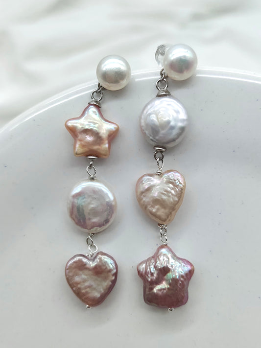 COLOURFUL STAR & HEART PEARL EARRINGS