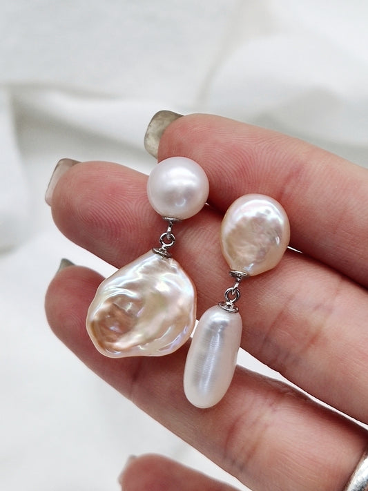 COLOURFUL ASYMMETRICAL SYTLE PEARL EARRINGS