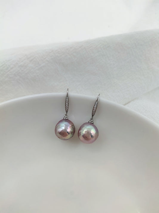 NATURAL PINK ROUND BAROQUE PEARL EARRINGS