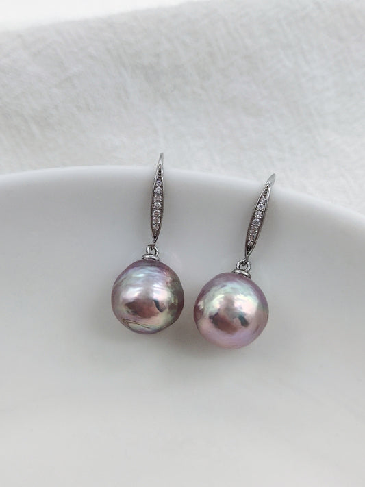 NATURAL PINK ROUND BAROQUE PEARL EARRINGS