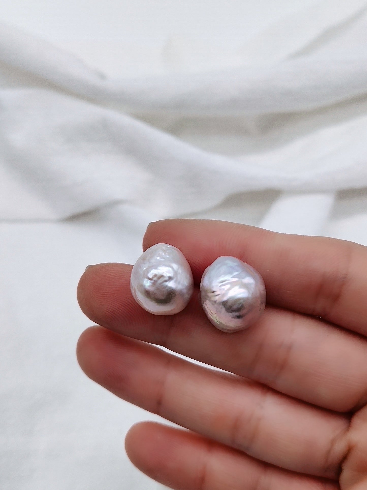 LARGE RIPPLE FRESHWATER PEARL STUD EARRINGS