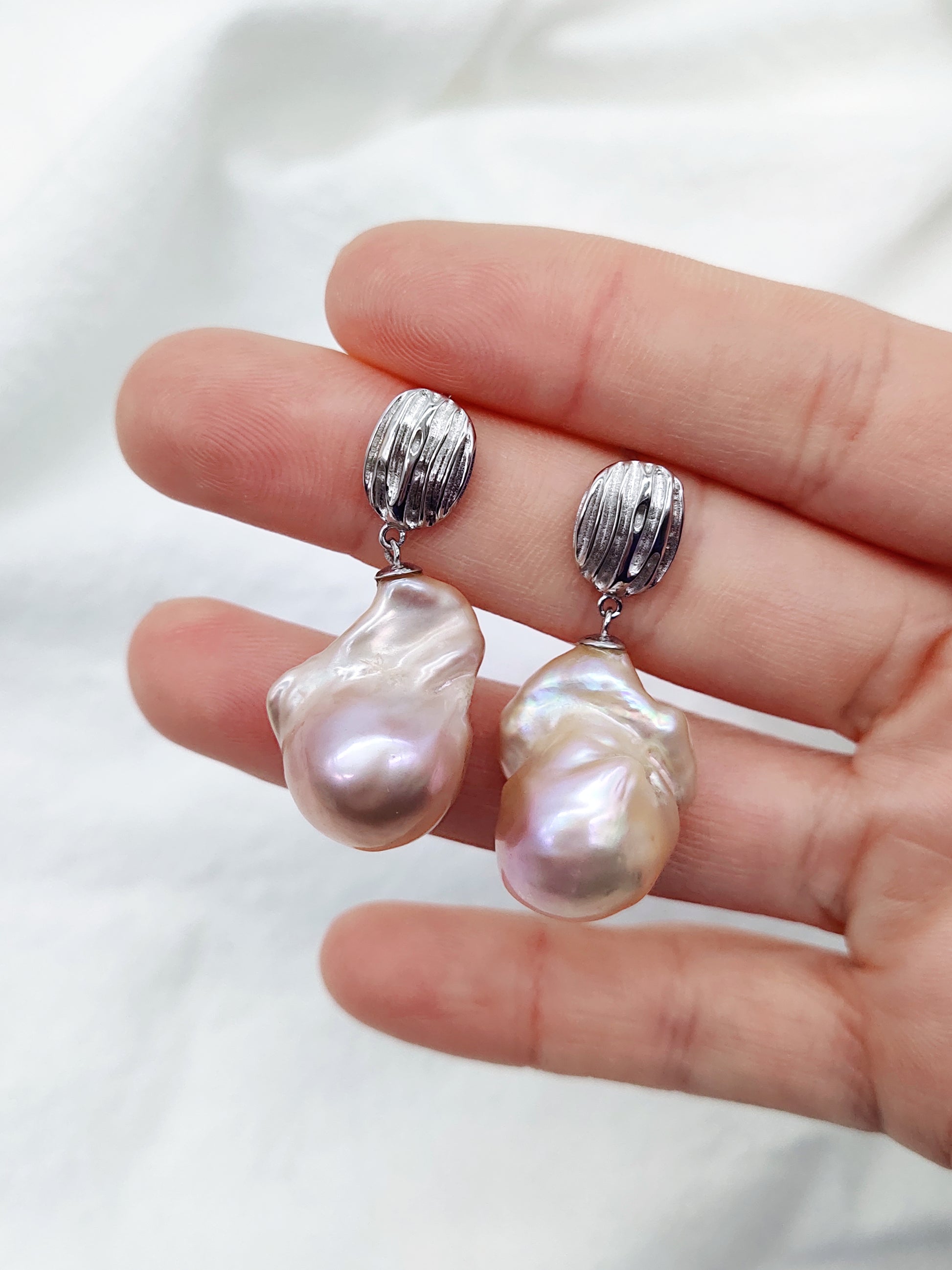 NATURAL PINK LARGE BAROQUE PEARL EARRINGS