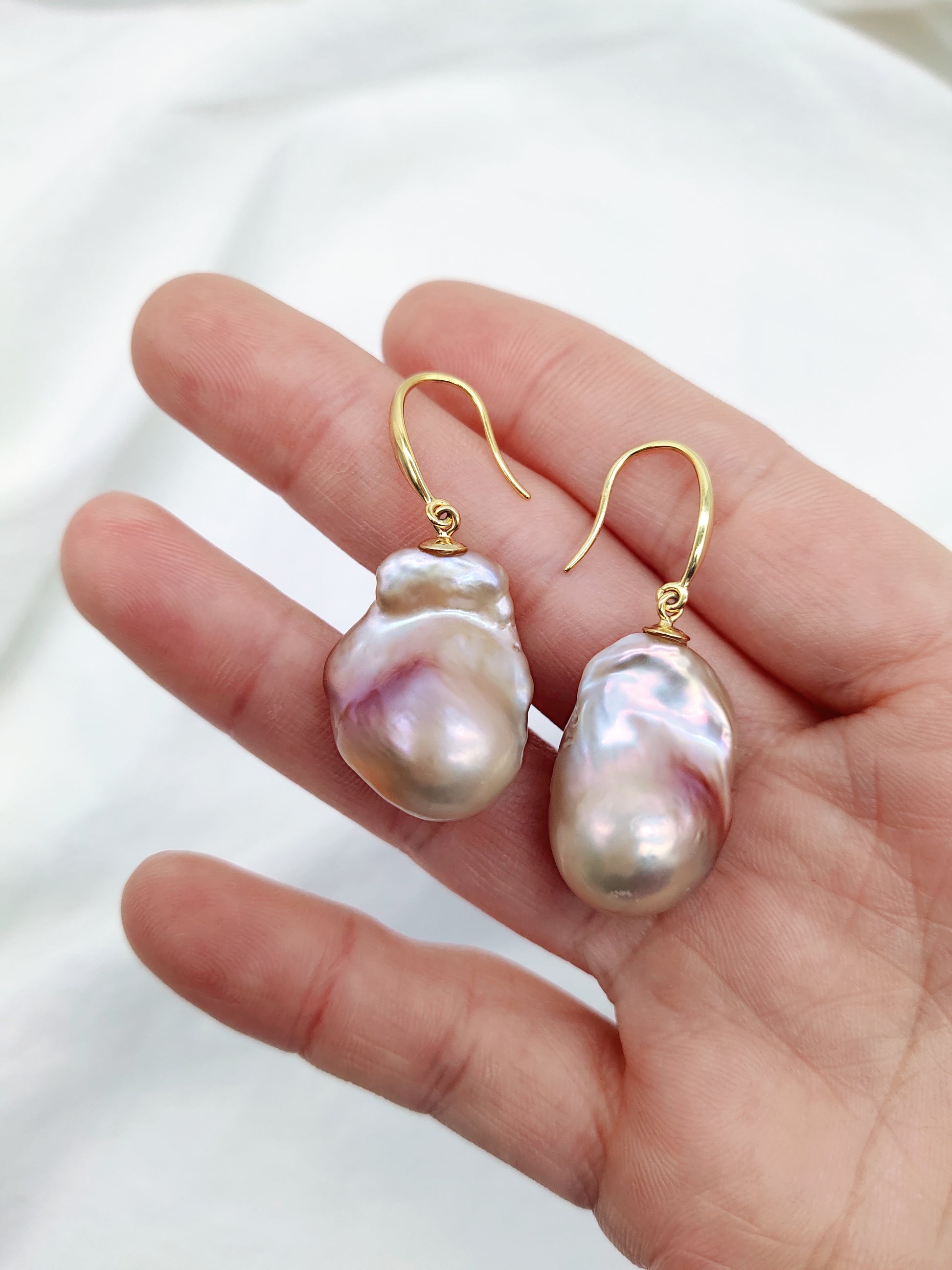 NATURAL PINK LARGE BAROQUE PEARL EARRINGS