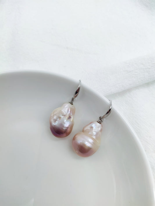 NATURAL PURPLE LARGE BAROQUE PEARL EARRINGS - SPECIAL OFFER