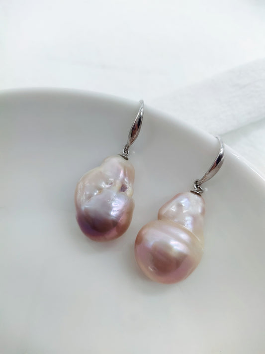 NATURAL PURPLE LARGE BAROQUE PEARL EARRINGS - SPECIAL OFFER