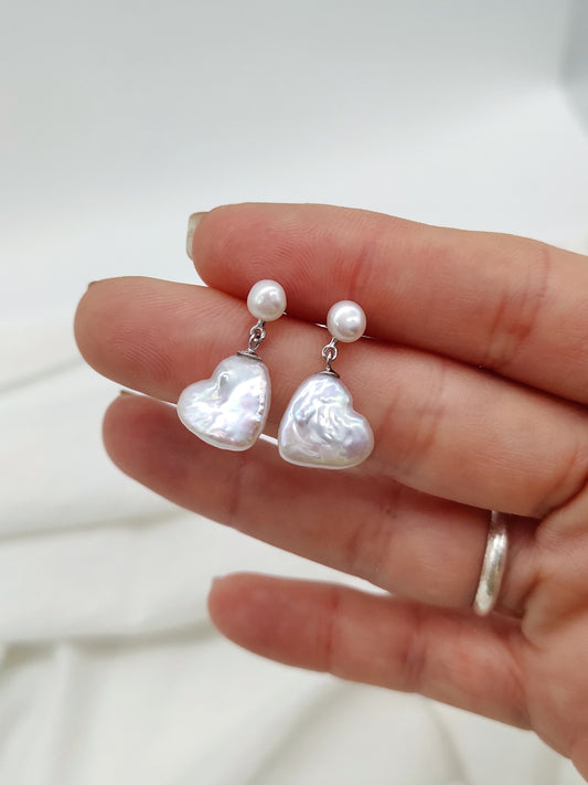 WHITE LOVE HEART PEARL EARRINGS