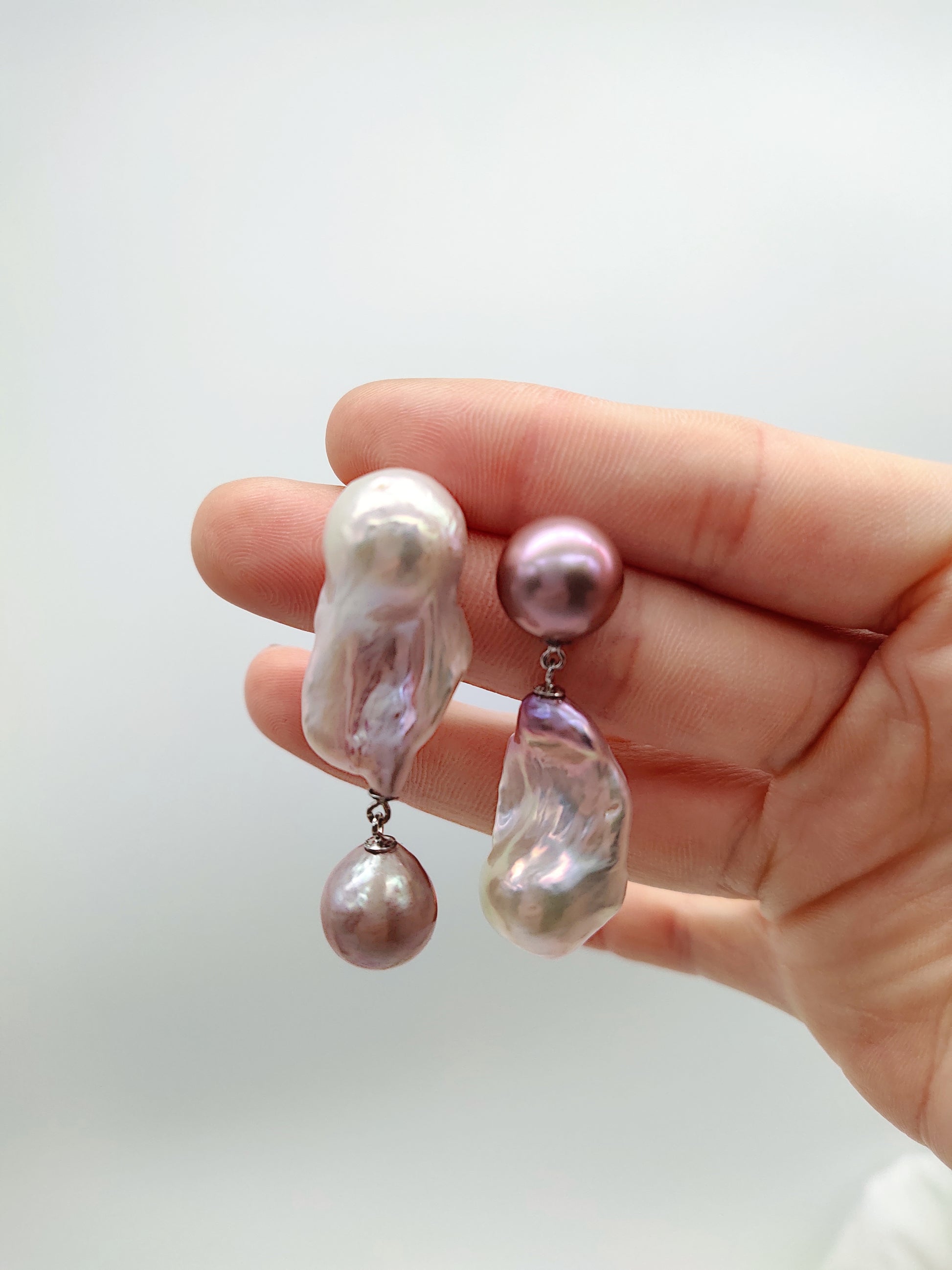 LARGE BOROQUE ASYMMETRICAL SYTLE PEARL EARRINGS