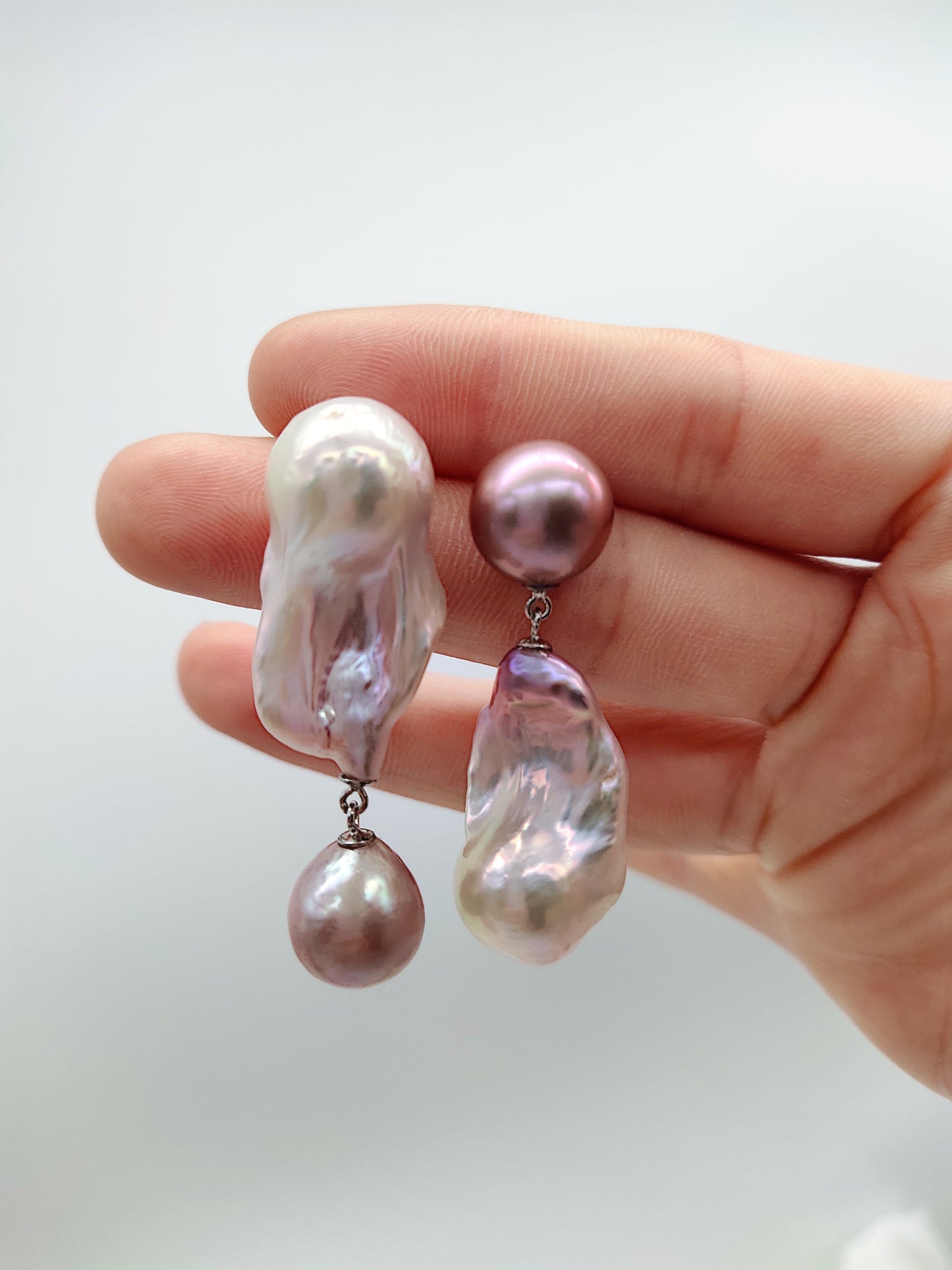 LARGE BOROQUE ASYMMETRICAL SYTLE PEARL EARRINGS