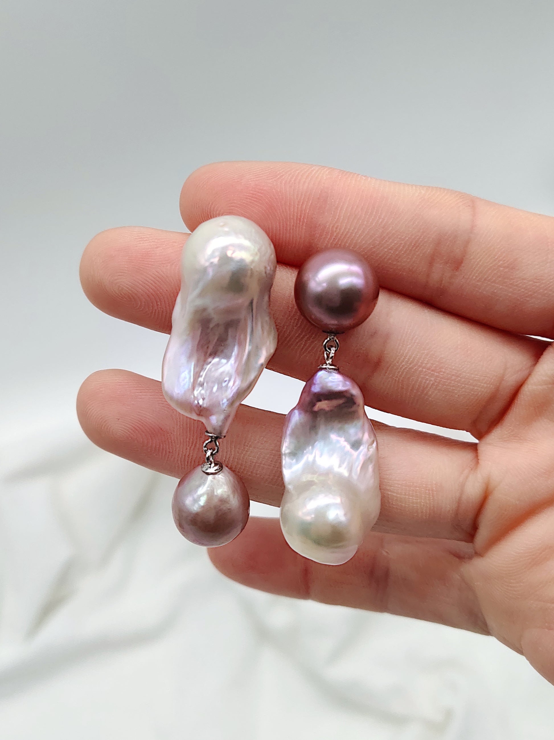 LARGE BOROQUE ASYMMETRICAL SYTLE PEARL EARRINGS